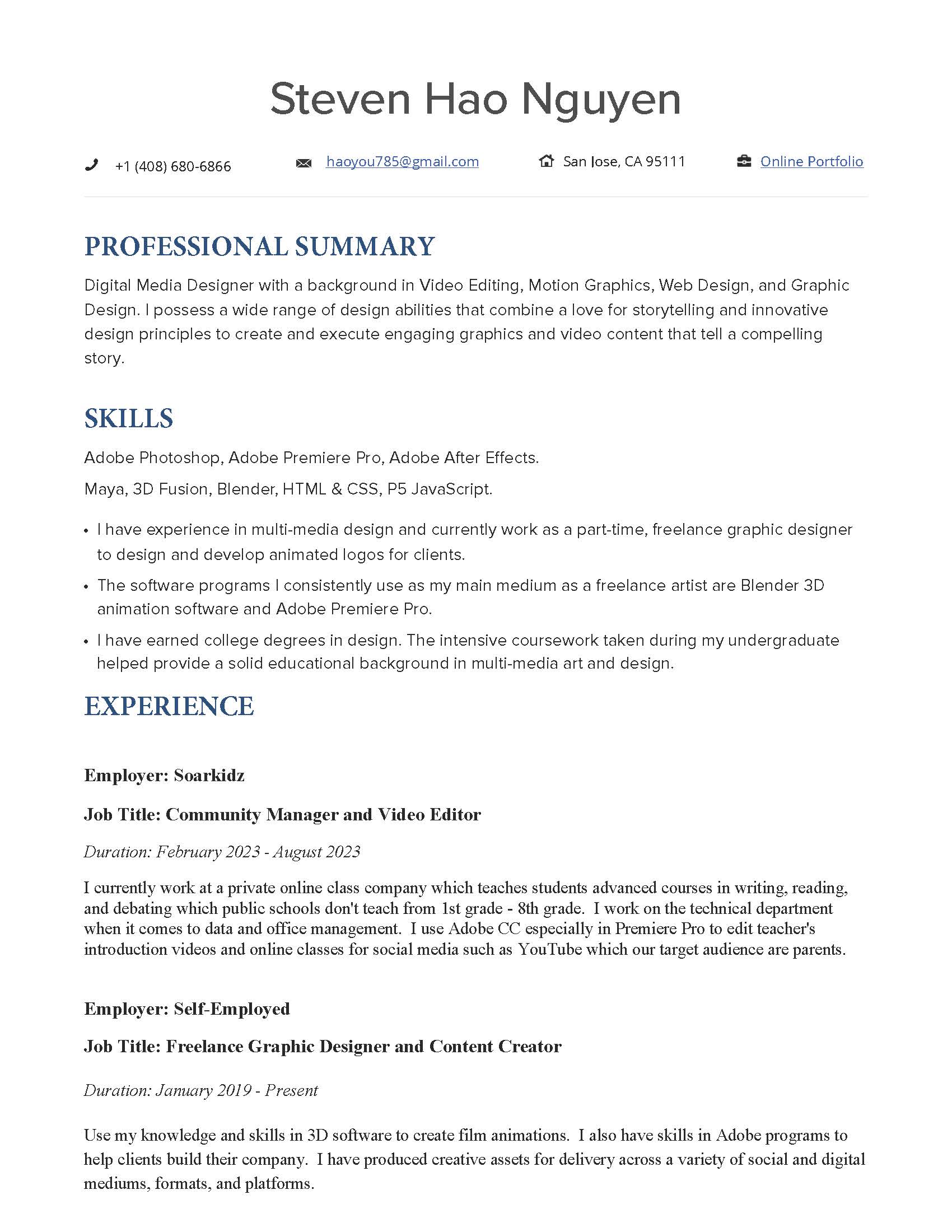 resume page 1